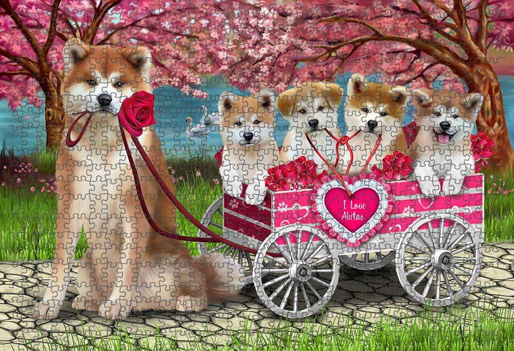 I Love Akitas Dog Cat in a Cart Puzzle with Photo Tin PUZL59175