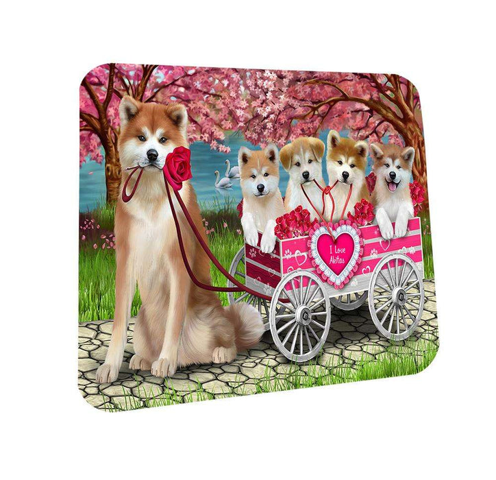 I Love Akitas Dog in a Cart Coasters Set of 4 CST51655