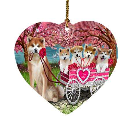 I Love Akitas Dog in a Cart Heart Christmas Ornament HPOR51696