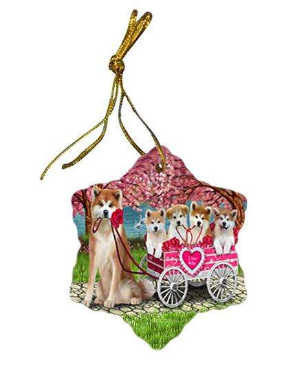 I Love Akitas Dog in a Cart Star Porcelain Ornament SPOR51687