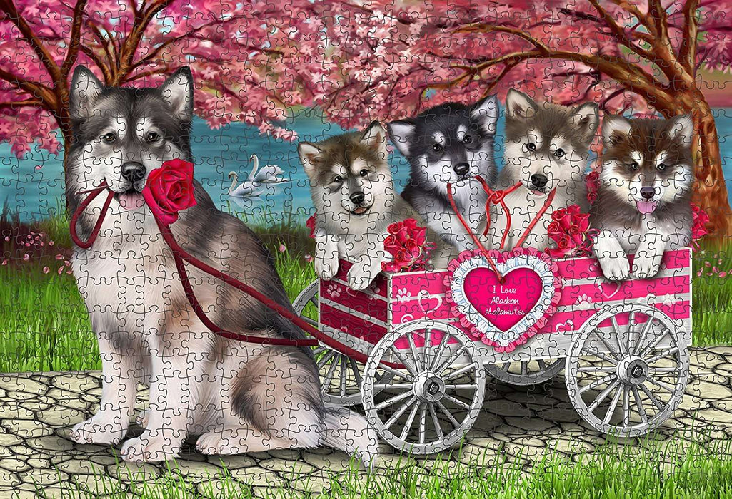 I Love Alaskan Malamute Cart Dogs Puzzle with Photo Tin PUZL1428