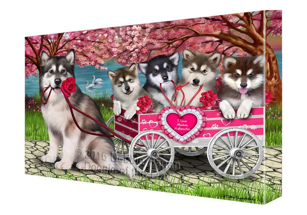 I Love Alaskan Malamute Dogs in a Cart Canvas Wall Art