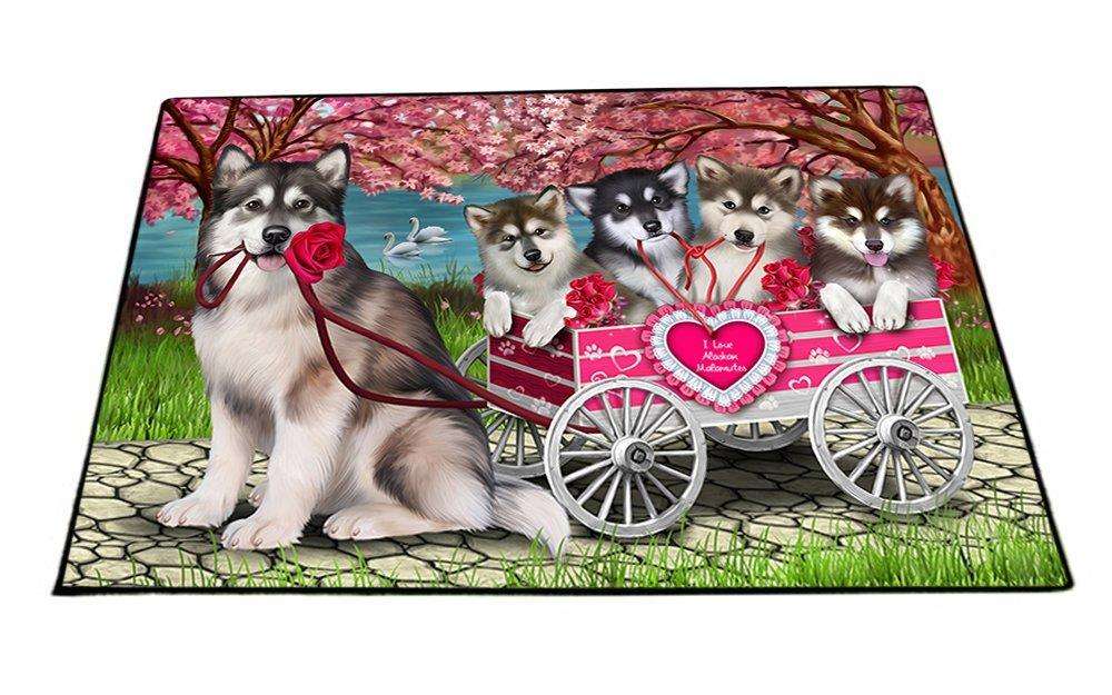 I Love Alaskan Malamute Dogs in a Cart Indoor/Outdoor Floormat D064