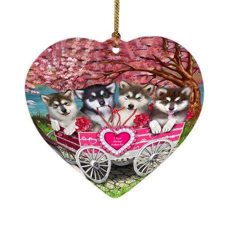 I Love Alaskan Malamutes Dog in a Cart Heart Christmas Ornament HPOR48563