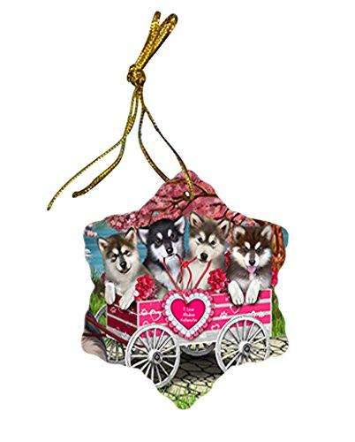 I Love Alaskan Malamutes Dog in a Cart Star Porcelain Ornament SPOR48497