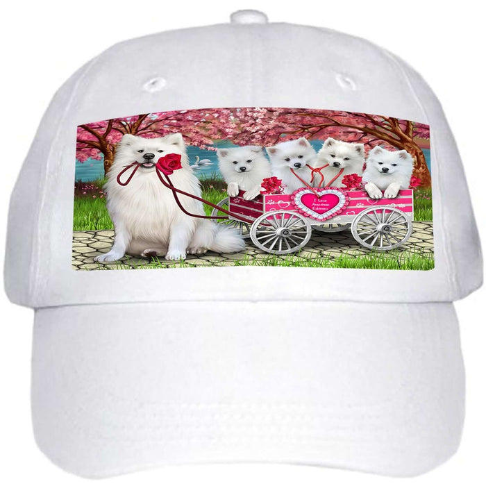 I Love American Eskimos Dog in a Cart Ball Hat Cap HAT49425