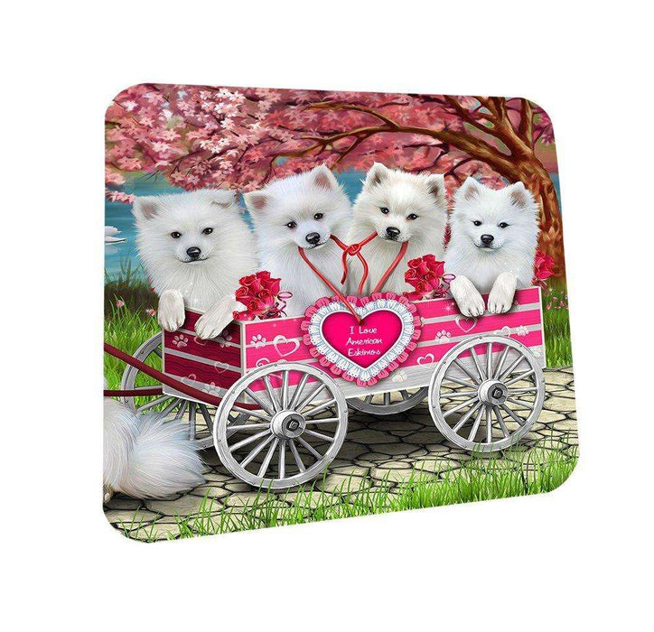 I Love American Eskimos Dog in a Cart Coasters Set of 4 CST48523