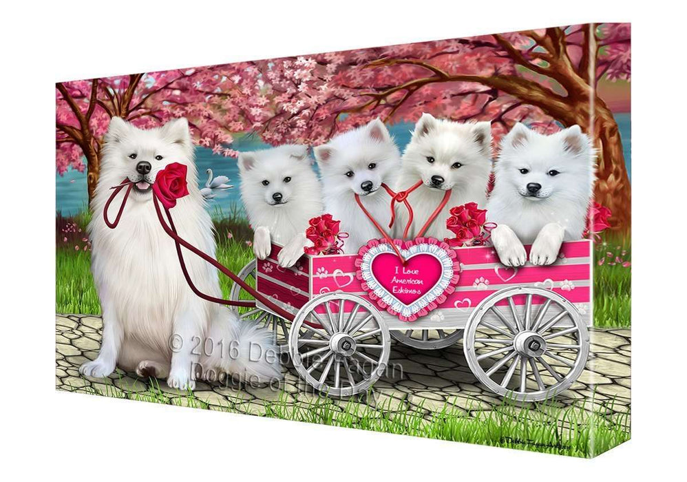 I Love American Eskimos Dogs in a Cart Canvas Wall Art