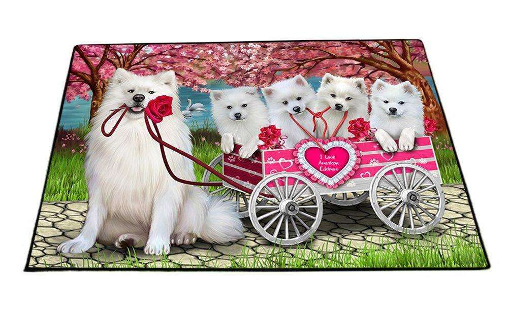 I Love American Eskimos Dogs in a Cart Indoor/Outdoor Floormat D065