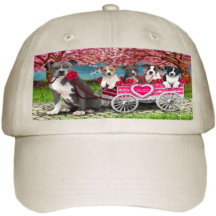 I Love American Staffordshire Terriers Dog Cat in a Cart Ball Hat Cap HAT58824