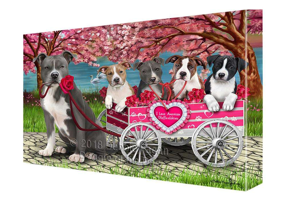 I Love American Staffordshire Terriers Dog Cat in a Cart Canvas Print Wall Art Décor CVS82538