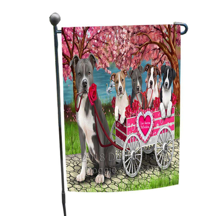 I Love American Staffordshire Terriers Dog Cat in a Cart Garden Flag GFLG51694