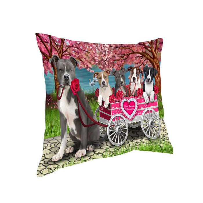 I Love American Staffordshire Terriers Dog Cat in a Cart Pillow PIL63152