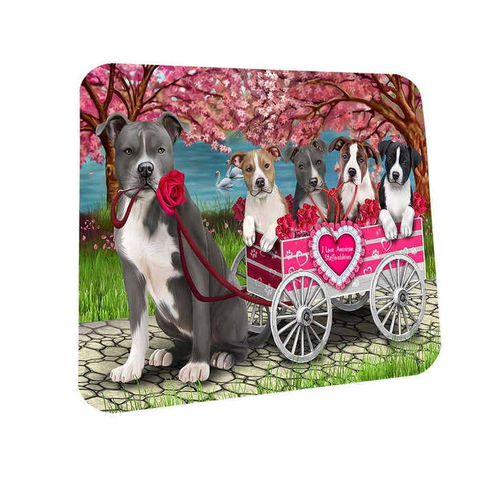 I Love American Staffordshire Terriers Dog in a Cart Coasters Set of 4 CST51656