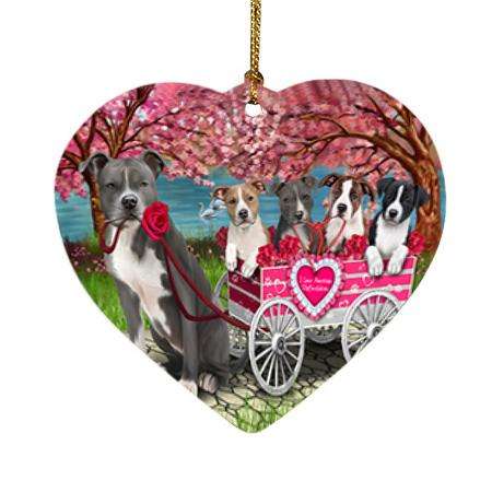 I Love American Staffordshire Terriers Dog in a Cart Heart Christmas Ornament HPOR51697