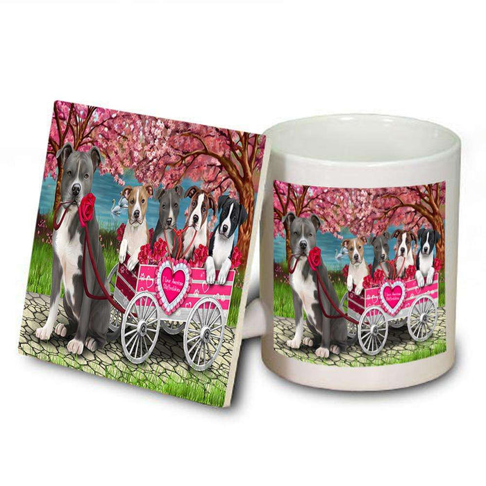 I Love American Staffordshire Terriers Dog in a Cart Mug and Coaster Set MUC51689