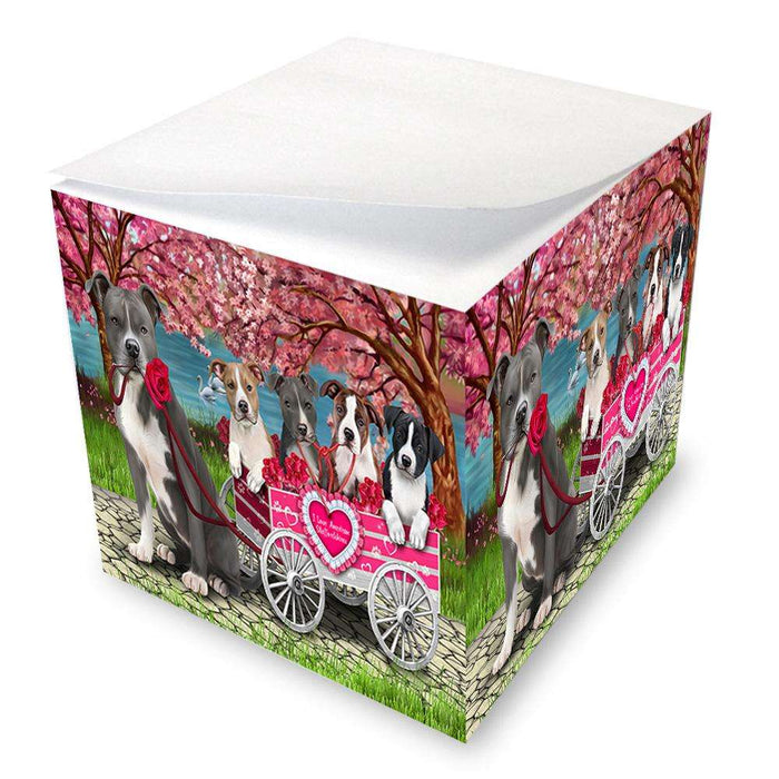 I Love American Staffordshire Terriers Dog in a Cart Note Cube NOC51697