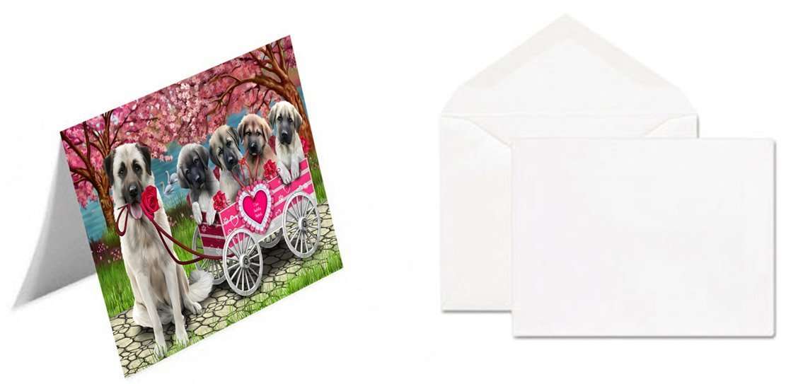 I Love Anatolian Shepherd Dogs in a Cart Handmade Artwork Assorted Pets Greeting Cards and Note Cards with Envelopes for All Occasions and Holiday Seasons