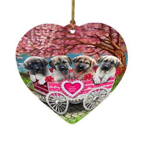 I Love Anatolian Shepherds Dog in a Cart Heart Christmas Ornament HPOR48565