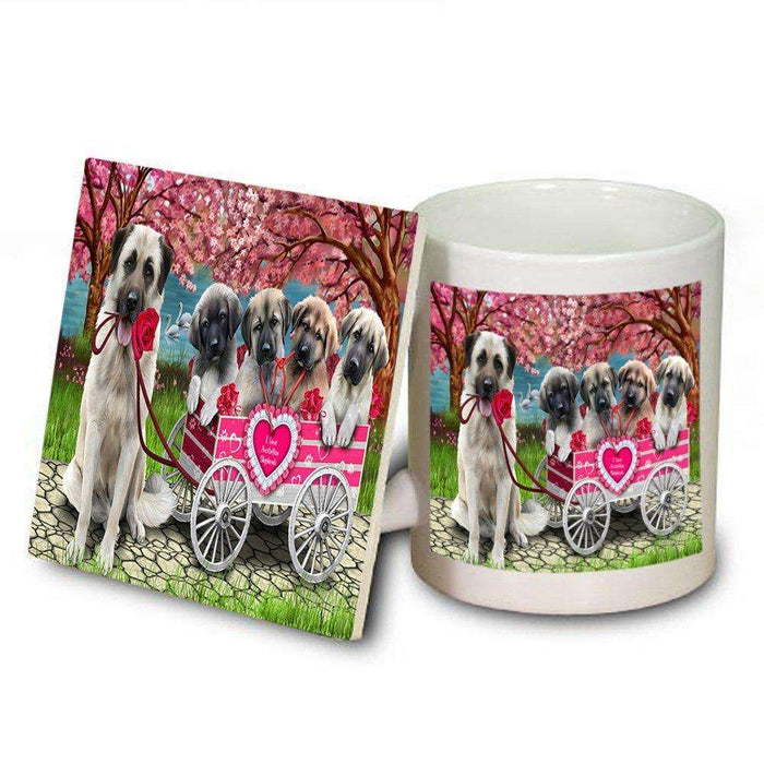 I Love Anatolian Shepherds Dog in a Cart Mug and Coaster Set MUC48557