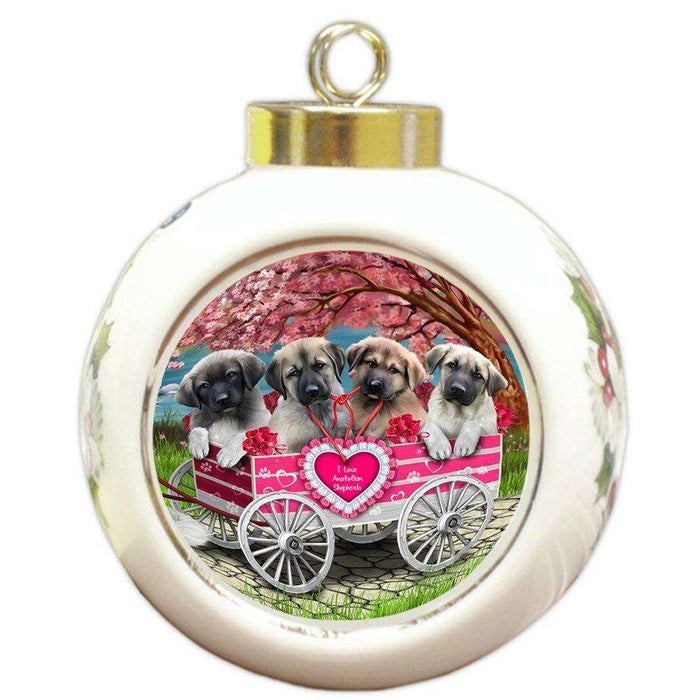 I Love Anatolian Shepherds Dog in a Cart Round Ball Christmas Ornament RBPOR48552