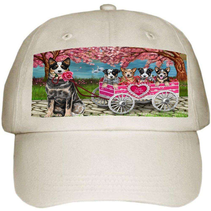 I Love Australian Cattle Dogs in a Cart Ball Hat Cap Off White