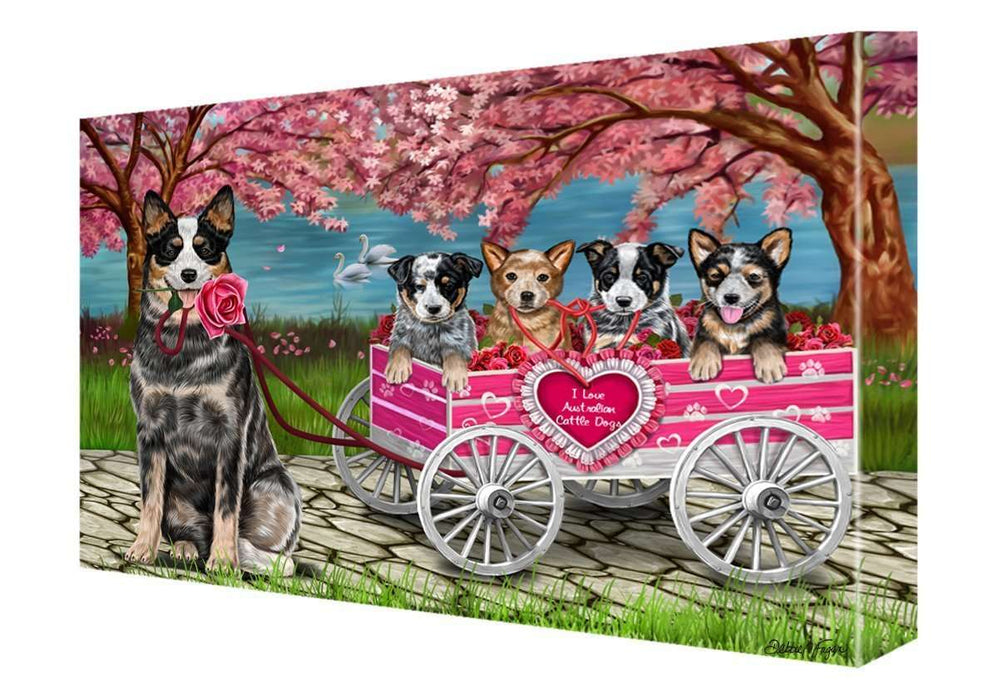 I Love Australian Cattle Dogs in a Cart Canvas Wall Art Signed