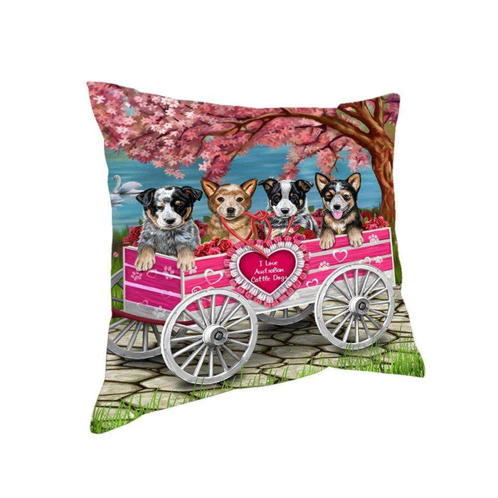 I Love Australian Cattle Dogs in a Cart Throw Pillow