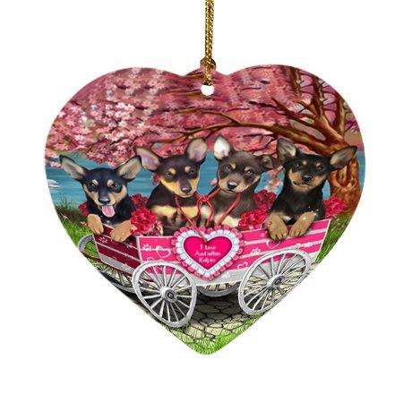 I Love Australian kelpies Dog in a Cart Heart Christmas Ornament HPOR48566