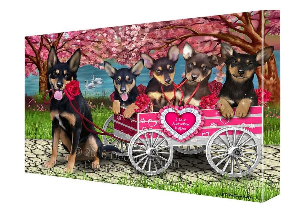I Love Australian Kelpies Dogs in a Cart Canvas Wall Art