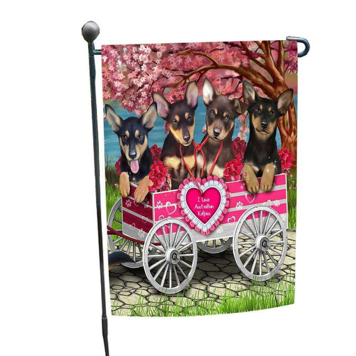 I Love Australian Kelpies Dogs in a Cart Garden Flag