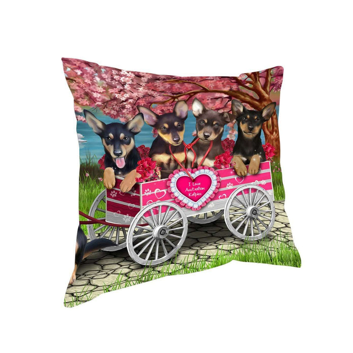 I Love Australian Kelpies Dogs in a Cart Throw Pillow D066