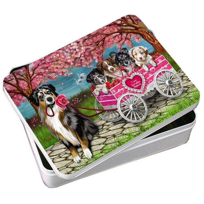 I Love Australian Shepherd Dogs in a Cart Photo Storage Tin