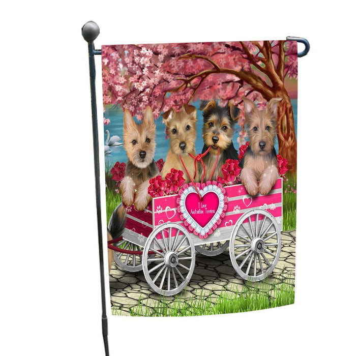 I Love Australian Terriers Dog in a Cart Garden Flag GFLG48096