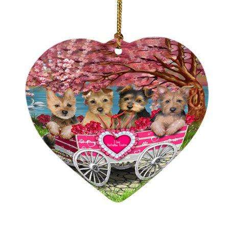 I Love Australian Terriers Dog in a Cart Heart Christmas Ornament HPOR48138
