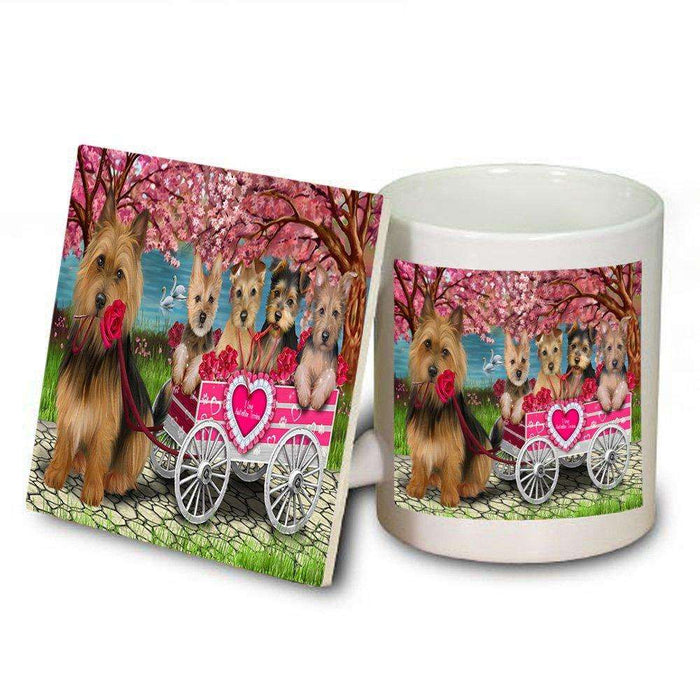 I Love Australian Terriers Dog in a Cart Mug and Coaster Set MUC48130