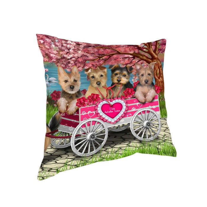 I Love Australian Terriers Dog in a Cart Pillow PIL48604