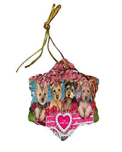 I Love Australian Terriers Dog in a Cart Star Porcelain Ornament SPOR48130