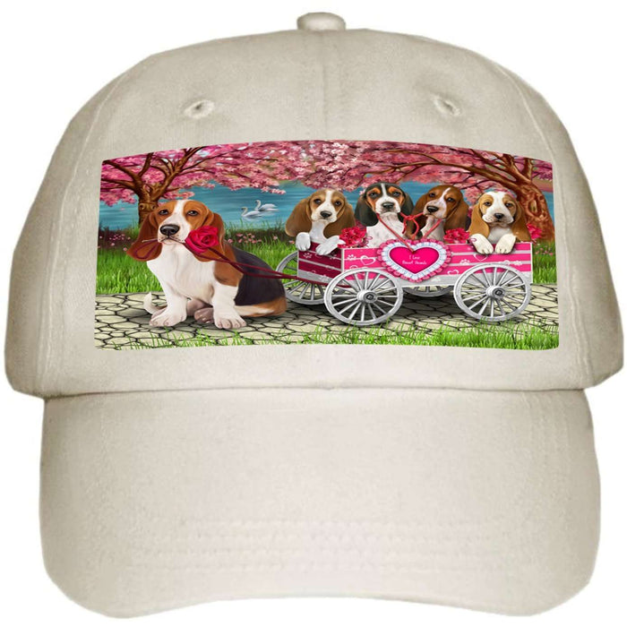 I Love Basset Hound Dogs in a Cart Ball Hat Cap