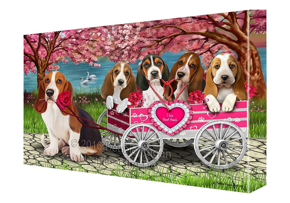 I Love Basset Hound Dogs in a Cart Canvas Wall Art