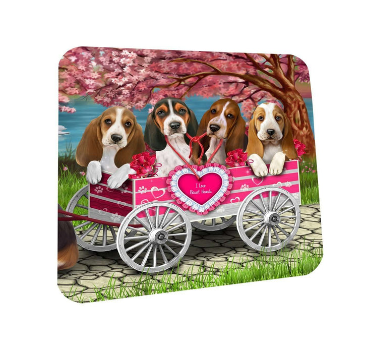 I Love Basset Hound Dogs in a Cart Coasters Set of 4