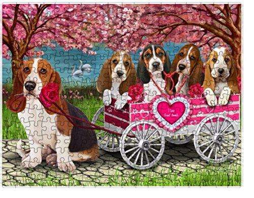 I Love Basset Hound Dogs in a Cart Puzzle with Photo Tin