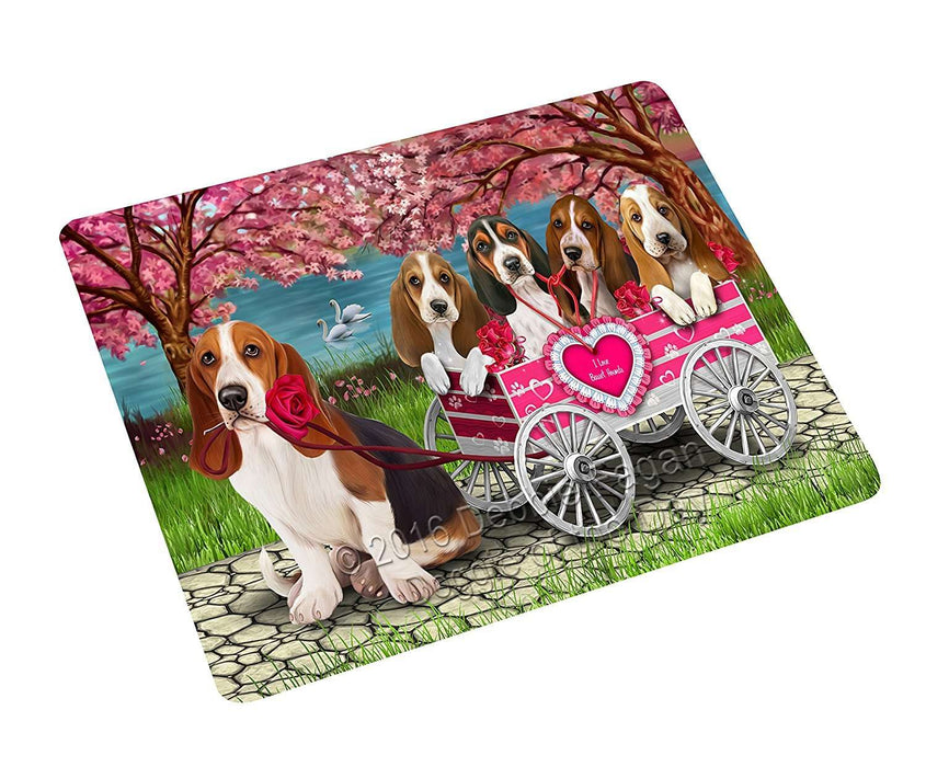 I Love Basset Hound Dogs in a Cart Tempered Cutting Board