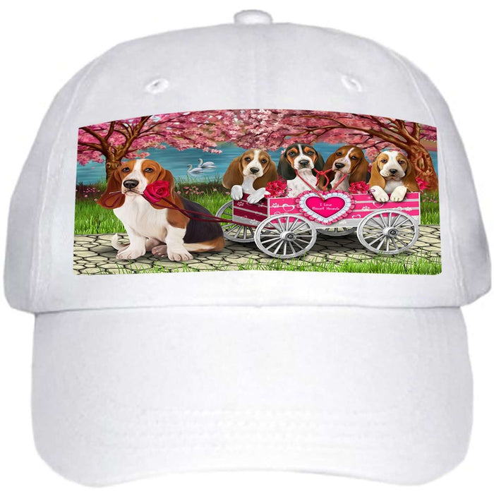 I Love Basset Hounds Dog in a Cart Ball Hat Cap HAT49434
