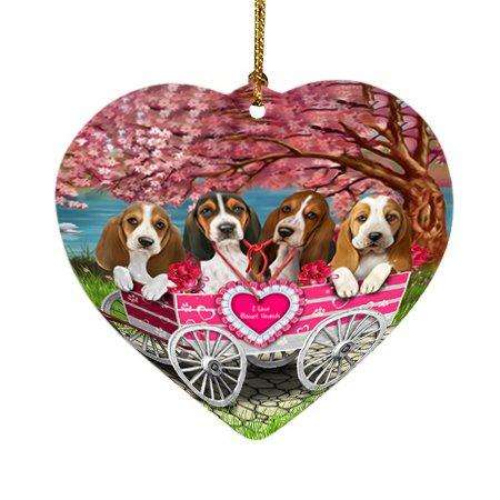 I Love Basset Hounds Dog in a Cart Heart Christmas Ornament HPOR48567