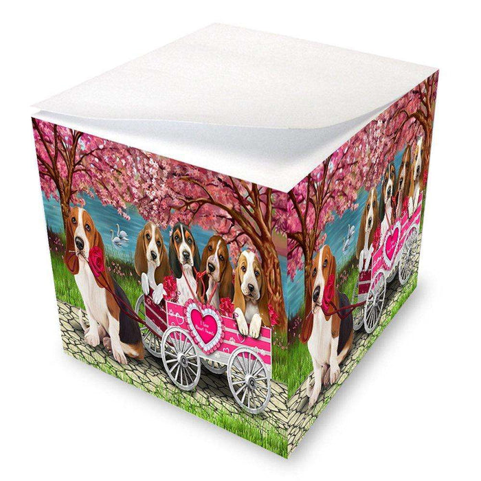 I Love Basset Hounds Dog in a Cart Note Cube NOC48567