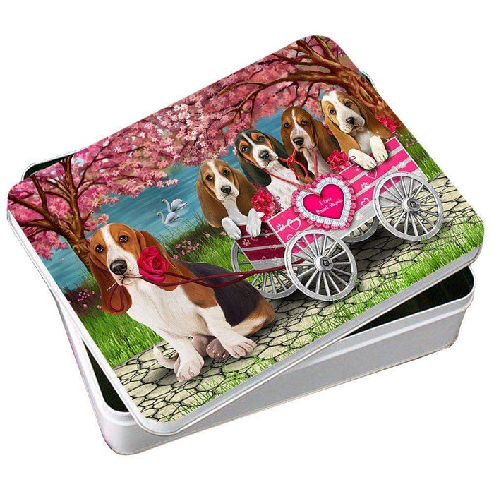 I Love Basset Hounds Dog in a Cart Photo Storage Tin PITN48567