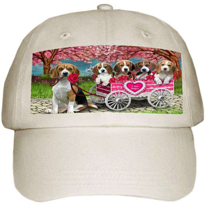I Love Beagle Dogs in a Cart Ball Hat Cap Off White