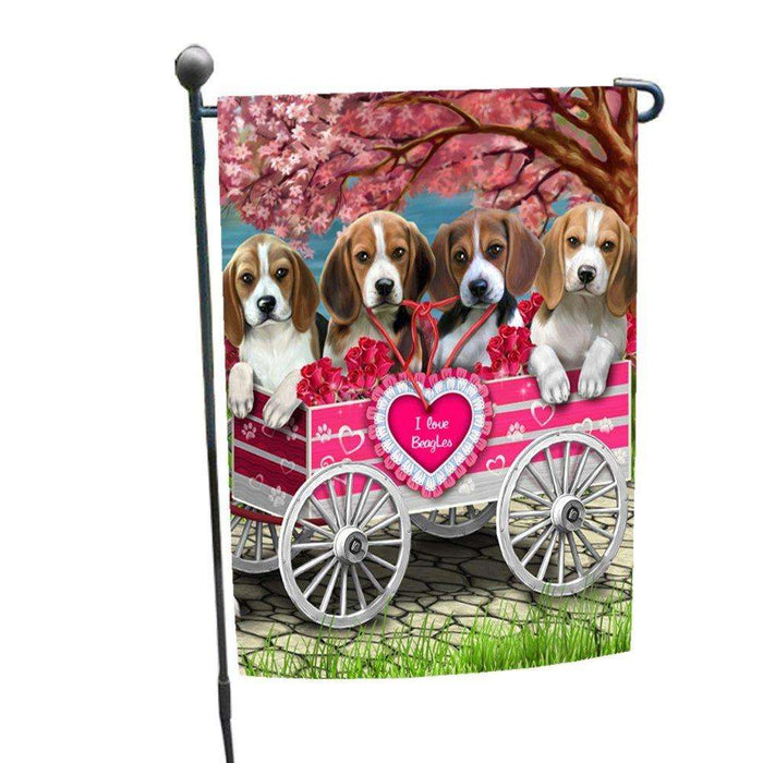 I Love Beagle Dogs in a Cart Garden Flag