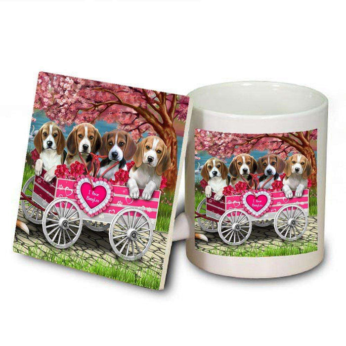 I Love Beagle Dogs in a Cart Mug and Coaster Set